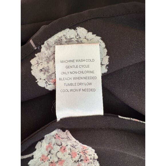 Daniel Rainn Black Floral Print Blouse  M 3/4 Sleeves & High-Low Hem - Picture 6 of 8